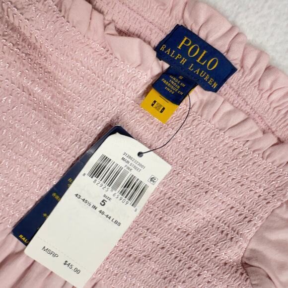 Polo Ralph Lauren Girl's Smocked Bodice Ruffle Cotton Jersey Top Pink Size 5 NWT - Picture 4 of 5